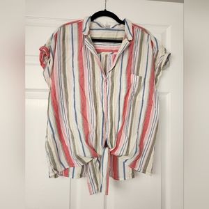 Button down short sleeve striped top